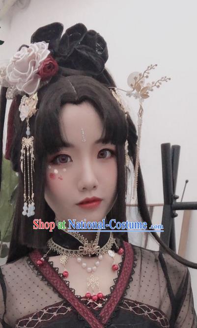 Chinese Ancient Young Beauty Wigs Headwear Traditional Jin Dynasty Princess Hairpieces Cosplay Imperial Consort Hair Accessories