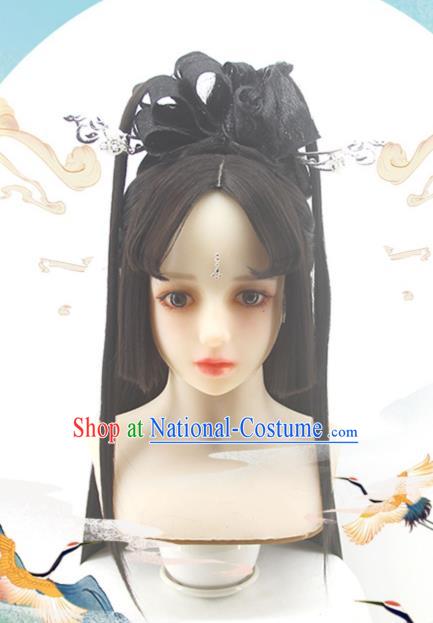 Chinese Ancient Young Beauty Wigs Headwear Traditional Jin Dynasty Princess Hairpieces Cosplay Imperial Consort Hair Accessories