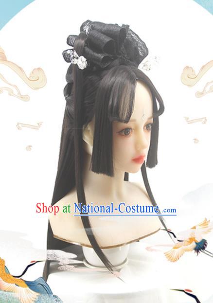 Chinese Ancient Young Beauty Wigs Headwear Traditional Jin Dynasty Princess Hairpieces Cosplay Imperial Consort Hair Accessories