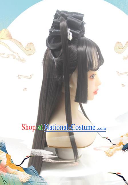 Chinese Ancient Young Beauty Wigs Headwear Traditional Jin Dynasty Princess Hairpieces Cosplay Imperial Consort Hair Accessories