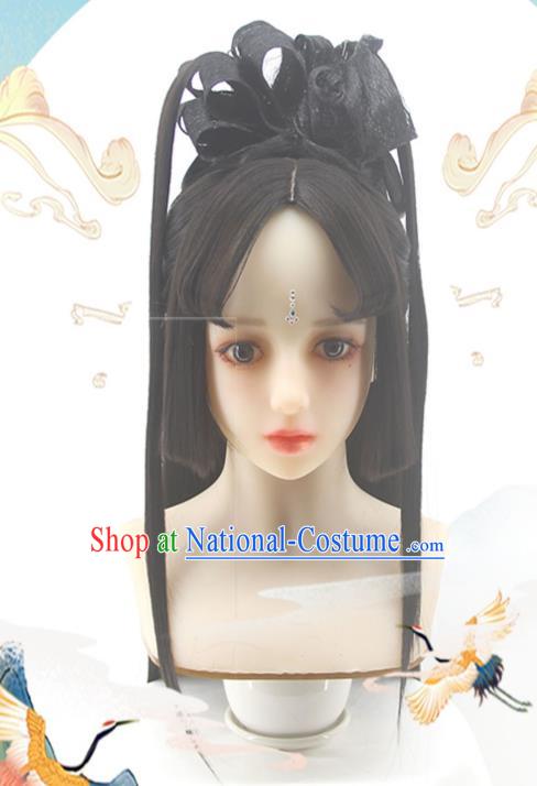 Chinese Ancient Young Beauty Wigs Headwear Traditional Jin Dynasty Princess Hairpieces Cosplay Imperial Consort Hair Accessories