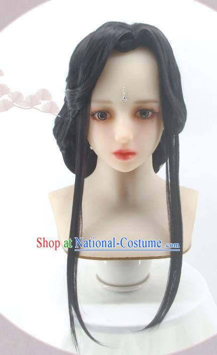 Chinese Traditional Qin Dynasty Princess Hairpieces Cosplay Swordswoman Hair Accessories Ancient Young Woman Wigs Headwear