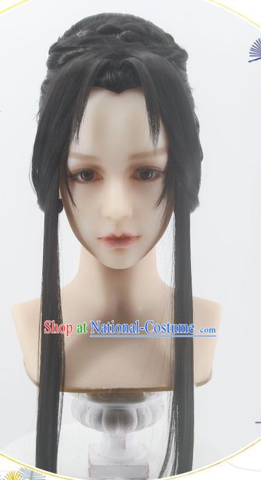 Handmade China Cosplay Noble Childe Black Wigs Traditional Hanfu Heaven Official Blessing Chu Wanning Hairpieces Ancient Taoist Priest Headdress