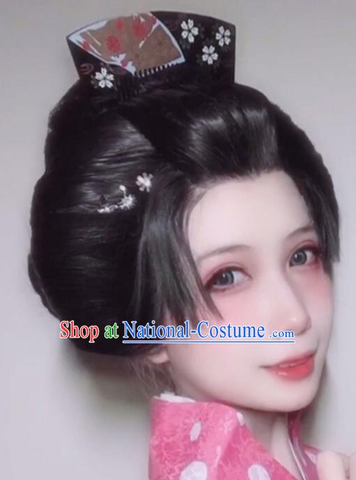 Chinese Ancient Young Woman Wigs Headwear Traditional Tang Dynasty Imperial Consort Hairpieces Cosplay Geisha Hair Accessories