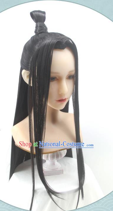 Handmade China Ancient Taoist Priest Headdress Cosplay Swordsman Black Wigs Traditional Hanfu The Untamed Lan Wangji Hairpieces