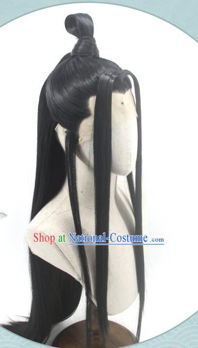 Handmade China Ancient Taoist Priest Headdress Cosplay Swordsman Black Wigs Traditional Hanfu The Untamed Lan Wangji Hairpieces