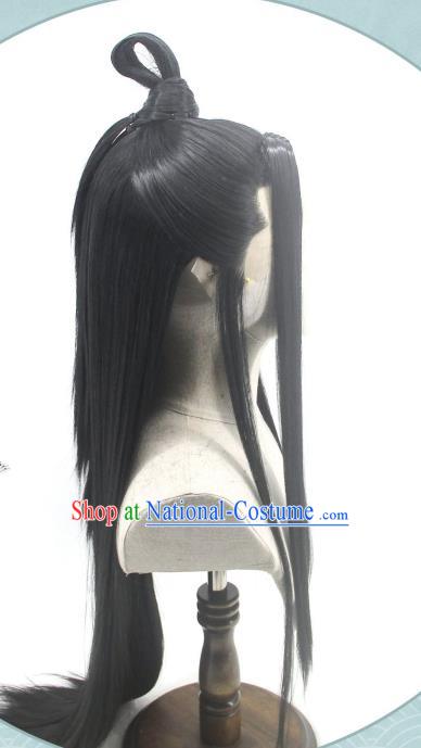 Handmade China Ancient Taoist Priest Headdress Cosplay Swordsman Black Wigs Traditional Hanfu The Untamed Lan Wangji Hairpieces