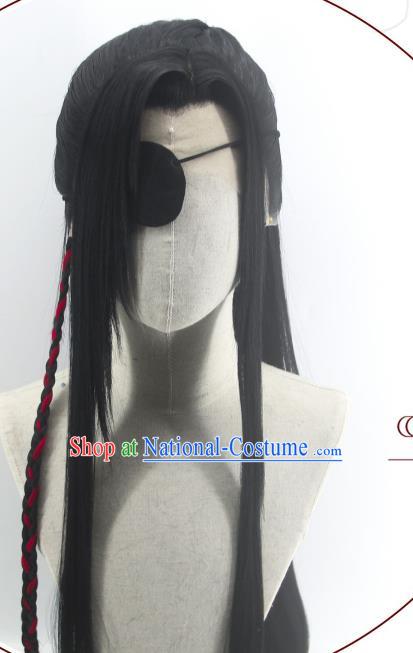 Handmade China Cosplay Swordsman Black Wigs Traditional Heaven Official Blessing Xie Lian Hairpieces Ancient Hanfu Taoist Priest Headdress