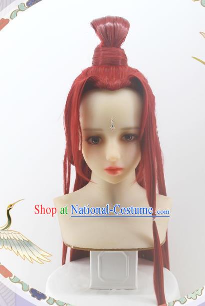 Chinese Cosplay Swordswoman Hair Accessories Ancient Female Knight Red Wigs Headwear Traditional Hanfu Qin Dynasty Hairpieces