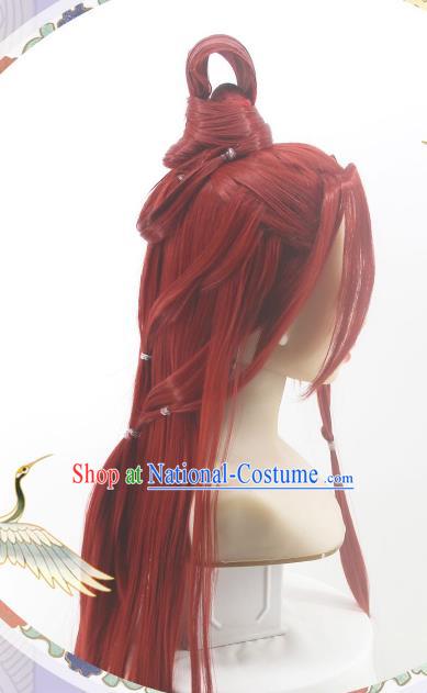 Chinese Cosplay Swordswoman Hair Accessories Ancient Female Knight Red Wigs Headwear Traditional Hanfu Qin Dynasty Hairpieces