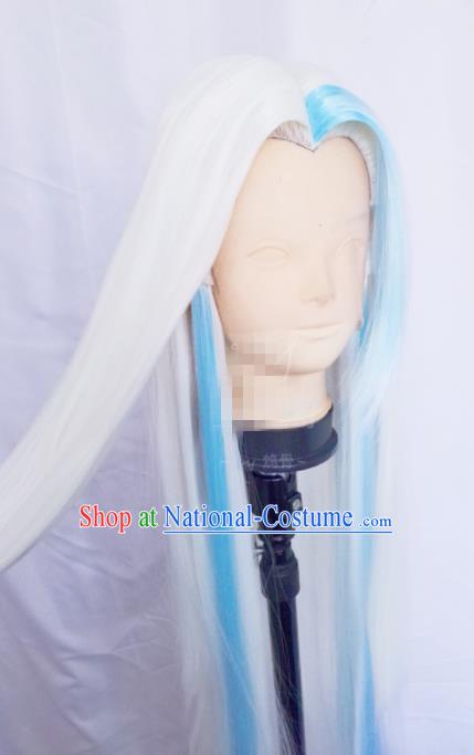 Handmade China Ancient Swordsman Headdress Cosplay Taoist Priest Wigs Traditional Chivalrous Male Hairpieces