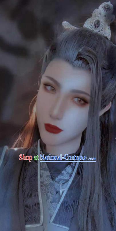 Handmade China Traditional Heaven Official Blessing Hairpieces Ancient Hanfu Prince Headdress Cosplay Swordsman Black Wigs