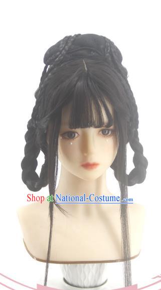 Chinese Cosplay Young Lady Hair Accessories Ancient Princess Braids Wigs Headwear Traditional Tang Dynasty Hanfu Hairpieces