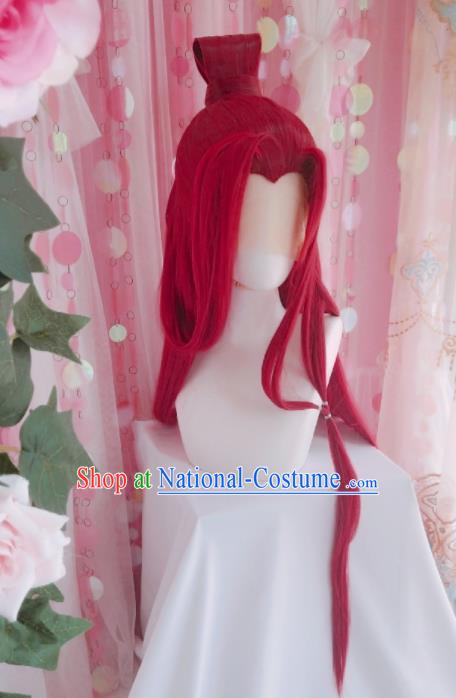 Chinese Traditional Hanfu Swordswoman Hairpieces Cosplay Fairy Hair Accessories Ancient Princess Red Wigs Headwear