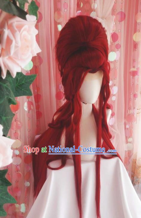 Chinese Traditional Puppet Show Goddess Hairpieces Cosplay Swordswoman Hair Accessories Ancient Queen Red Wigs Headwear