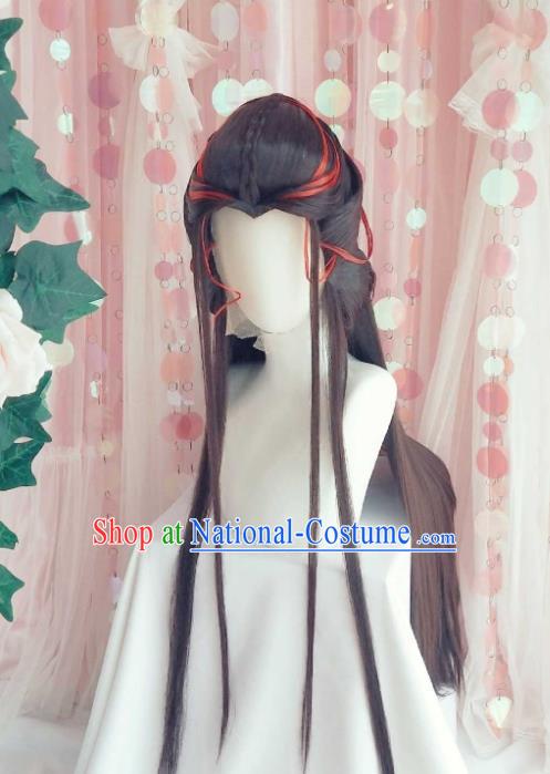 Handmade China Ancient Chivalrous Male Headdress Cosplay Swordsman Brown Wigs Traditional Puppet Show Knight Xia Puti Hairpieces