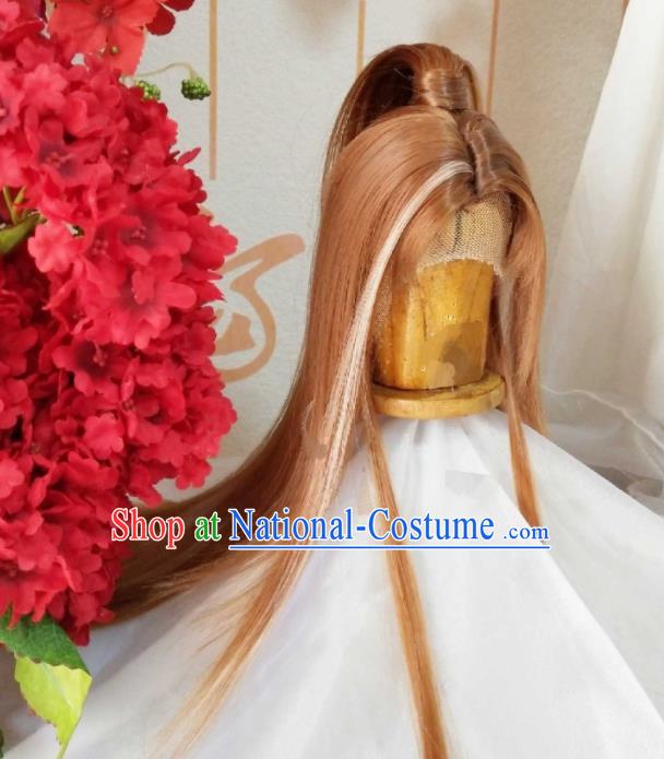 Handmade China Ancient Chivalrous Swordsman Headdress Cosplay Kawaler Golden Wigs Traditional Puppet Show Feng Xiaoyao Hairpieces