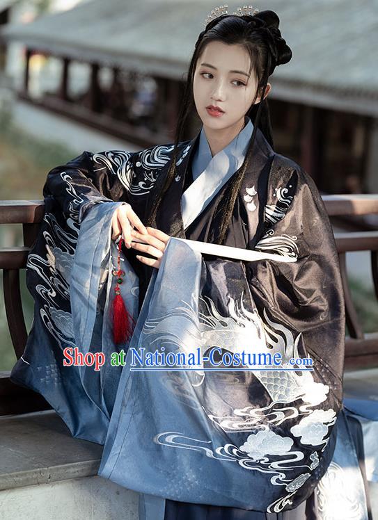 China Jin Dynasty Swordswoman Historical Clothing Traditional Hanfu Dress Apparels Ancient Young Female Garment Costumes