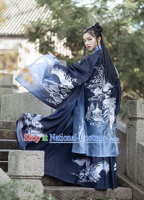 China Jin Dynasty Swordswoman Historical Clothing Traditional Hanfu Dress Apparels Ancient Young Female Garment Costumes