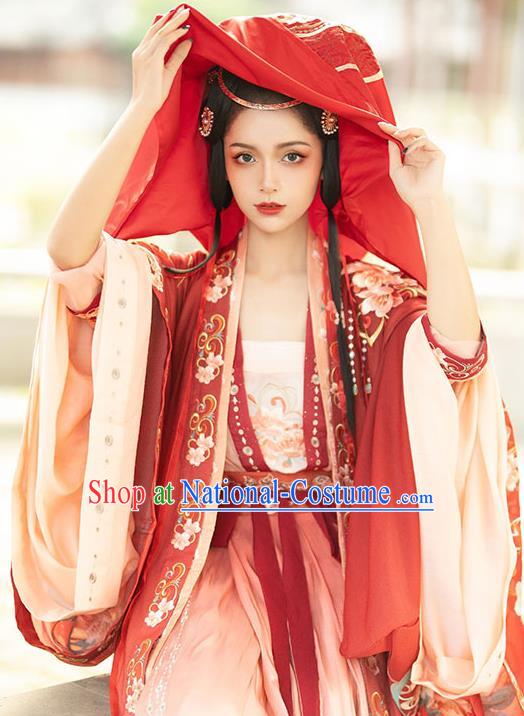 China Ancient Princess Garment Costumes Tang Dynasty Wedding Historical Clothing Traditional Bride Red Hanfu Dress Apparels