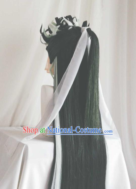 Chinese Ancient Swordswoman Wigs Headwear Traditional Puppet Show Hairpieces Cosplay Female Knight Hair Accessories