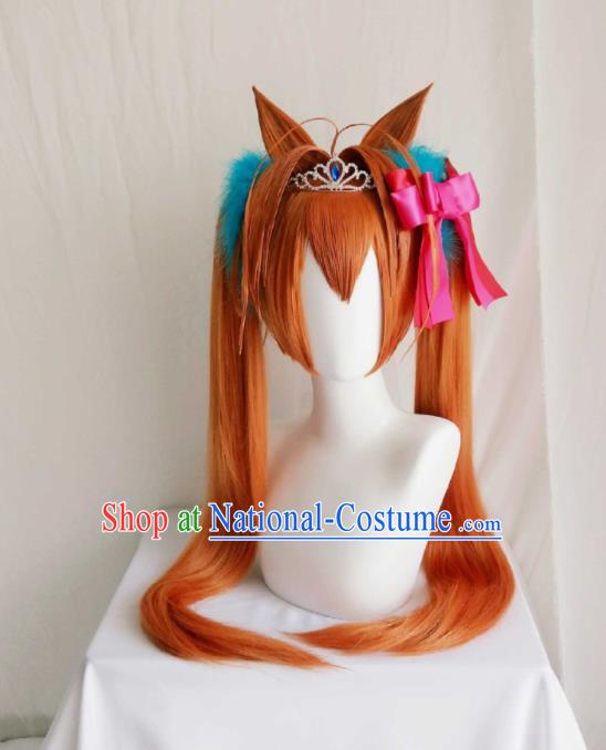 Top Cosplay Orange Wigs Hairpieces Cartoon Young Lady Headdress Magic Girl Hair Accessories