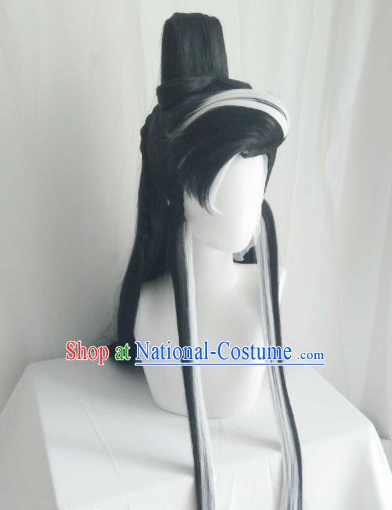 Handmade China Cosplay Noble Childe Wigs Traditional Puppet Show Shi Yanwen Hairpieces Ancient Swordsman Headdress