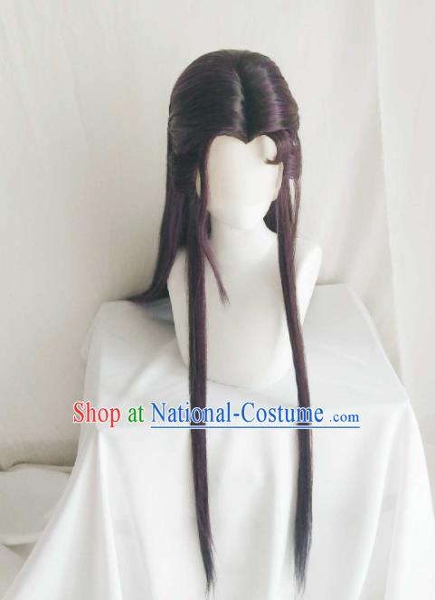 Handmade China Traditional Puppet Show Royal Prince Hairpieces Ancient Swordsman Headdress Cosplay Moon King Brown Wigs