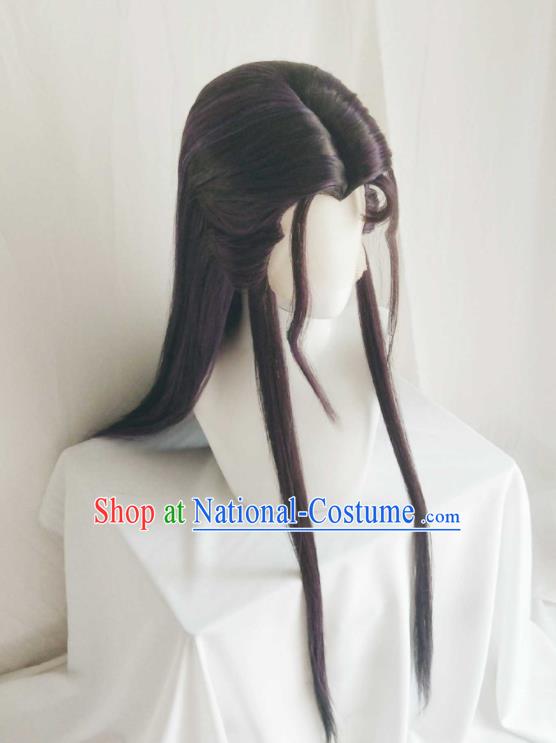 Handmade China Traditional Puppet Show Royal Prince Hairpieces Ancient Swordsman Headdress Cosplay Moon King Brown Wigs