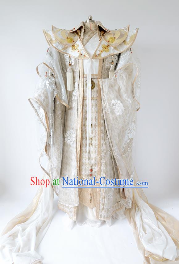 Custom China Cosplay Swordsman Beige Outfits Puppet Show Banished Immortal Clothing Ancient Emperor Garment Costumes