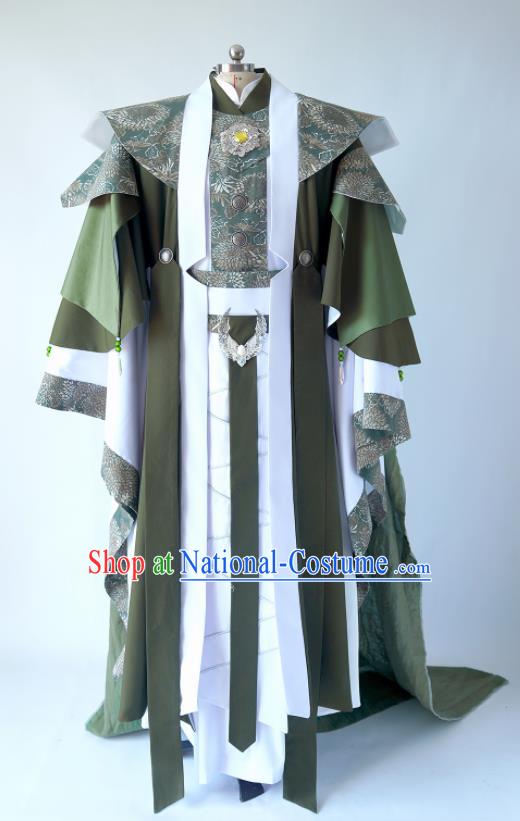 Custom China Ancient King Garment Costumes Cosplay Swordsman Green Outfits Puppet Show Royal Highness Mo Cangli Clothing