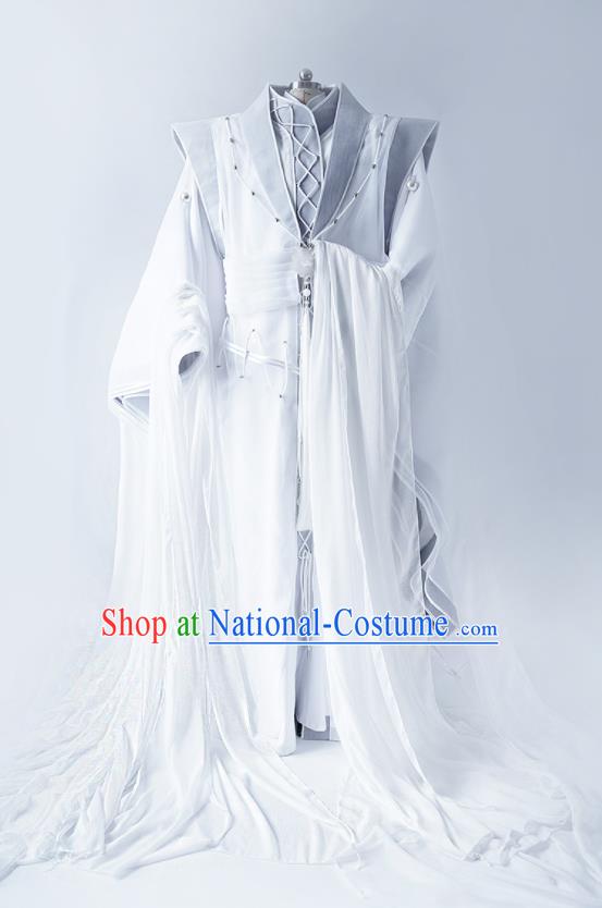 Custom China Puppet Show Taoist Priest Clothing Ancient King Garment Costumes Cosplay Swordsman Grey Outfits