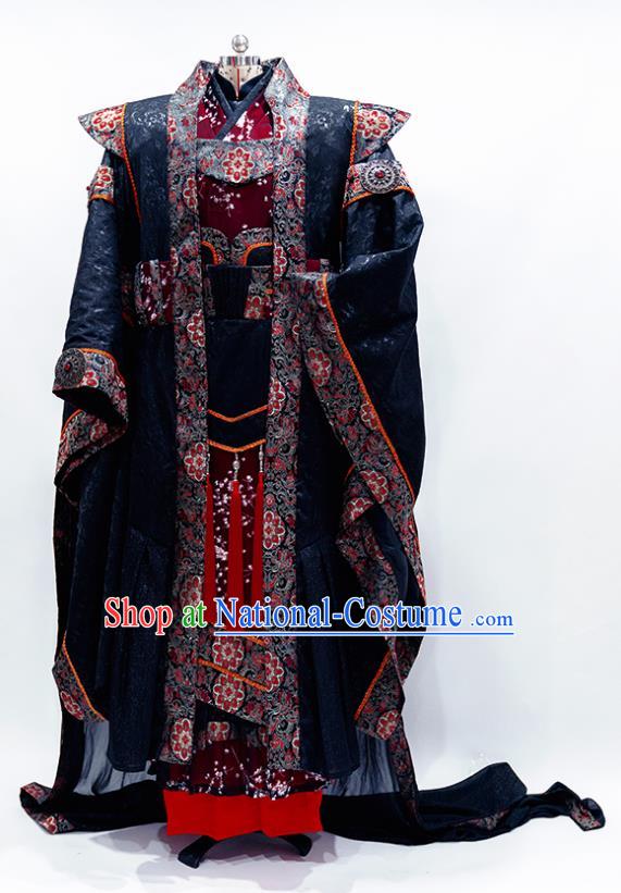 Custom China Cosplay Monarch Black Outfits Puppet Show Emperor Shangguan Hongxin Clothing Ancient Royal Highness Garment Costumes