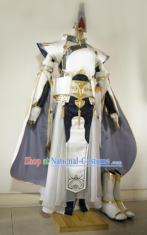 Custom China Game Online Warrior Clothing Ancient Swordsman Garment Costumes Cosplay General White Outfits