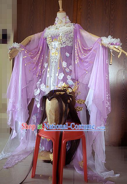 Top Chinese Traditional Game Role Young Beauty Lilac Dress Apparels Cosplay Fairy Dance Garment Costumes Ancient Princess Clothing