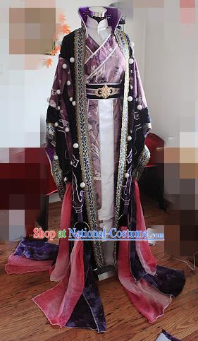 Custom China Ancient King Garment Costumes Cosplay Swordsman Purple Outfits Puppet Show Royal Highness Clothing