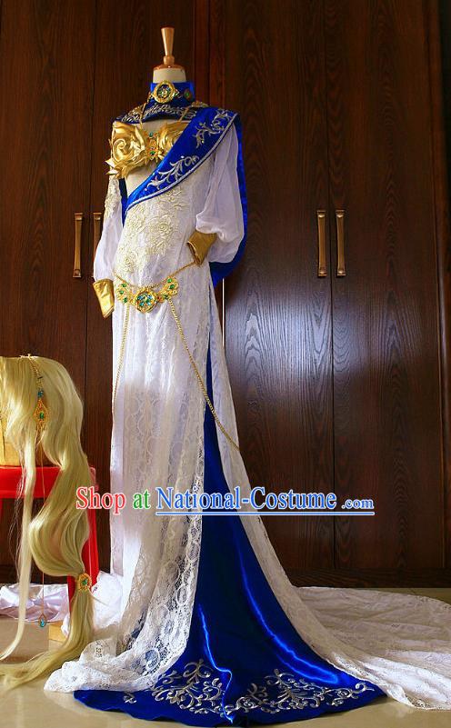 Top Chinese Ancient Swordswoman Clothing Traditional Online Game Heroine Lace Dress Apparels Cosplay Princess Su Mansha Garment Costumes