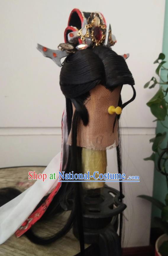 Handmade China Cosplay Swordsman Black Wigs and Hairdo Crown Traditional Puppet Show Mo Lisao Hairpieces Ancient Royal Prince Headdress