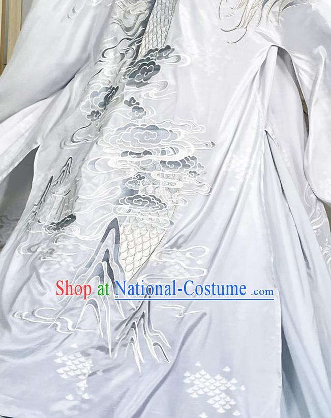 China Jin Dynasty Noble Childe Historical Clothing Traditional Embroidered Blue Hanfu Apparels Ancient Swordsman Garment Costumes