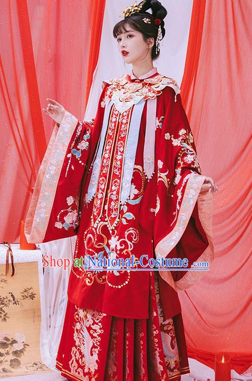 China Ancient Royal Princess Garment Costumes Ming Dynasty Young Woman Historical Clothing Traditional Embroidered Wedding Red Hanfu Dress Apparels