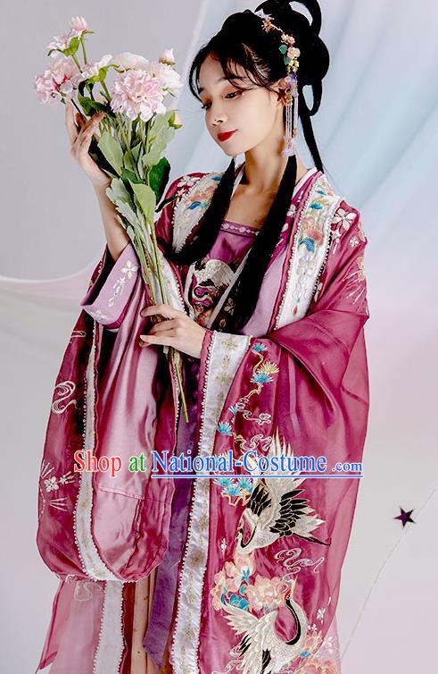 China Traditional Embroidered Purple Hanfu Dress Apparels Ancient Palace Beauty Garment Costumes Song Dynasty Imperial Consort Historical Clothing