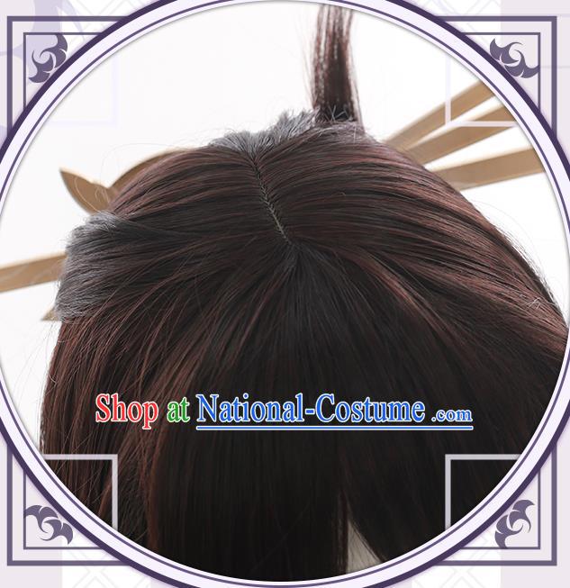 Chinese Ancient Swordsman Periwig Hair Accessories Handmade Cosplay Dragon King Headdress Traditional Chivalrous Male Brown Wigs Hairpieces