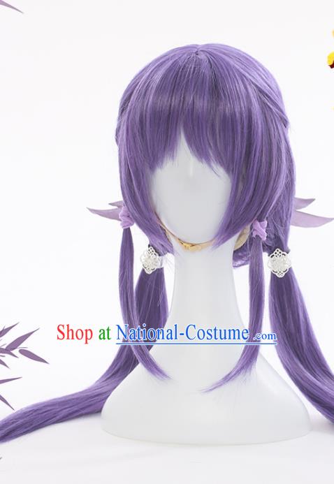 Handmade Cosplay Fairy Hairpieces Ancient Young Lady Purple Wigs Traditional Game Dou Luo Da Lu Bai Chenxiang Hair Accessories