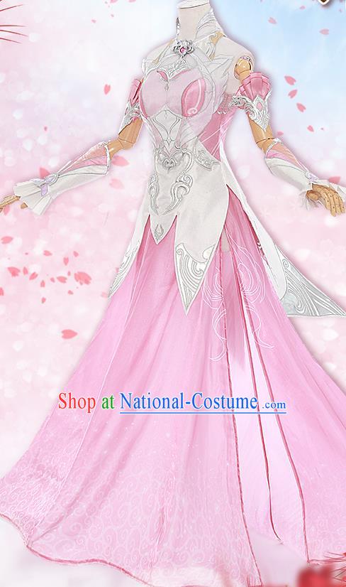 Custom Cosplay Female Warrior Garment Costumes Game Dou Luo Da Lu Young Lady Pink Dress Halloween Goddess Clothing