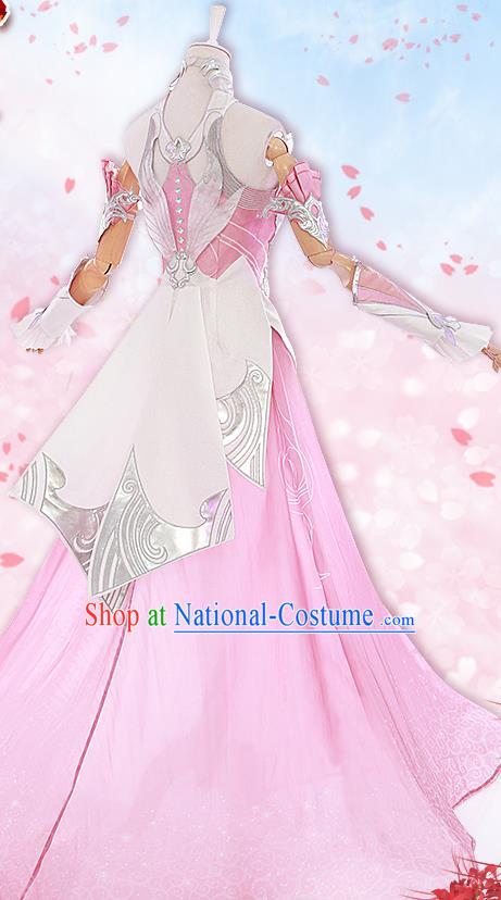 Custom Cosplay Female Warrior Garment Costumes Game Dou Luo Da Lu Young Lady Pink Dress Halloween Goddess Clothing