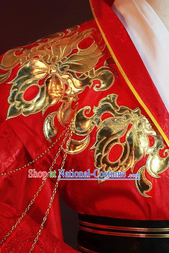 China Ancient Emperor Red Clothing Traditional Wedding Garment Costumes Cosplay Demon King Apparels