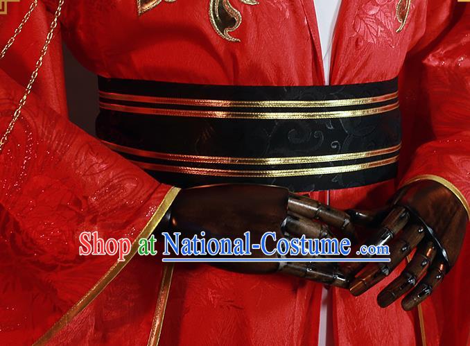 China Ancient Emperor Red Clothing Traditional Wedding Garment Costumes Cosplay Demon King Apparels