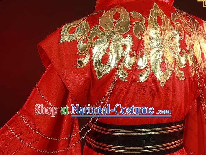 China Ancient Emperor Red Clothing Traditional Wedding Garment Costumes Cosplay Demon King Apparels