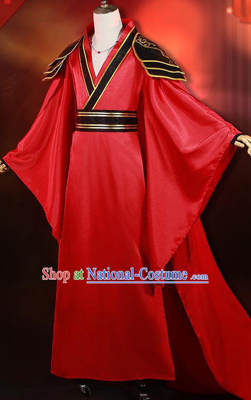 China Cosplay Swordsman Apparels Ancient Young Knight Red Clothing Traditional Wedding Garment Costumes