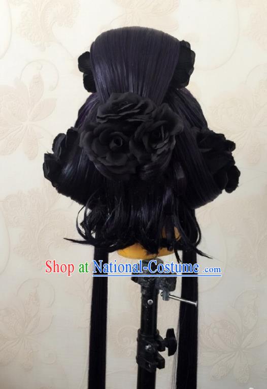 China Ancient Empress Purple Wigs Traditional Puppet Show Goddess Hair Accessories Cosplay Queen Hairpieces